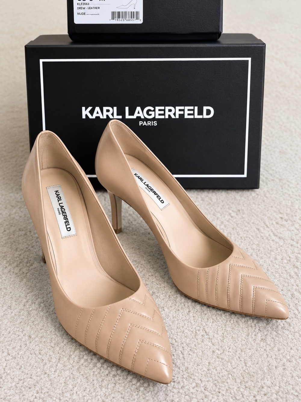 Karl Lagerfeld Paris Nude Leather Quilted Pointed Toe Pumps 8.5